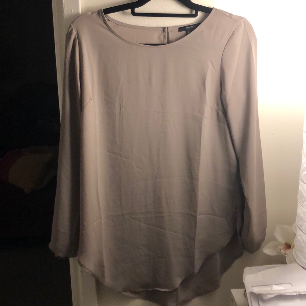 Taupe forever 21 chiffon like long sleeve work top